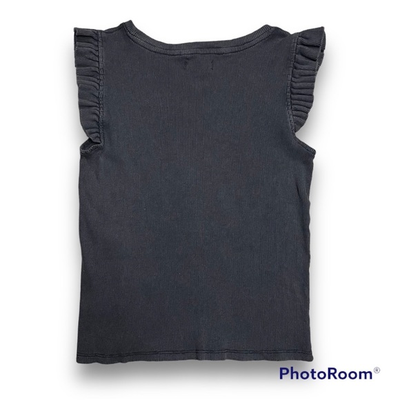 NWT ⭐️ CROPP Grey Faded Washed Ribbed Ruffle Sleeve Sleeveless Cropped Tank Top - Picture 6 of 6